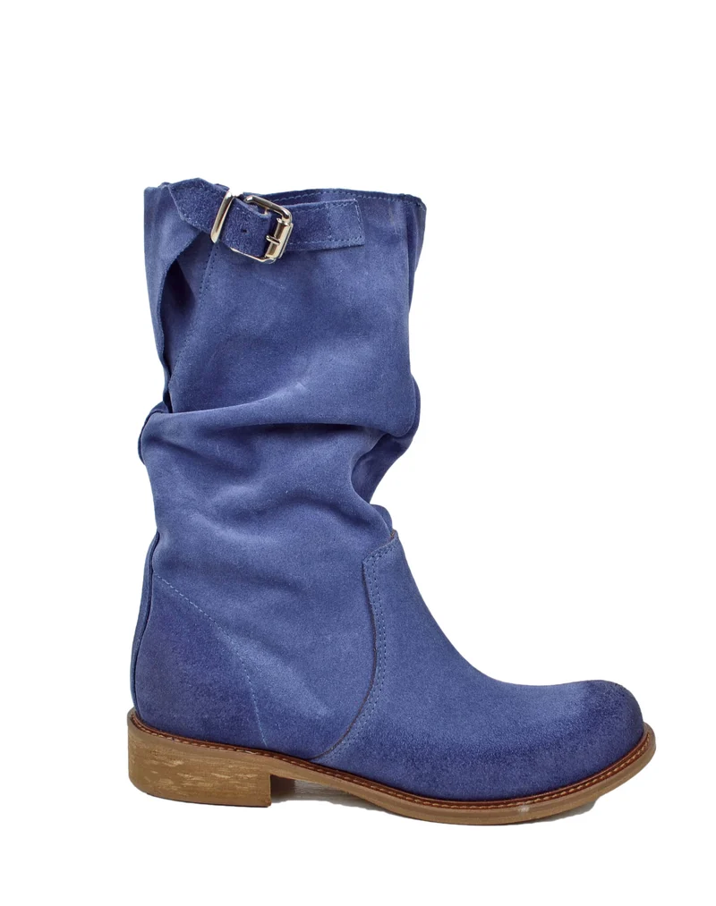 Stivali Biker con Polpaccio Regolabile L suola VERO CUOIO Pelle Scamosciata Jeans