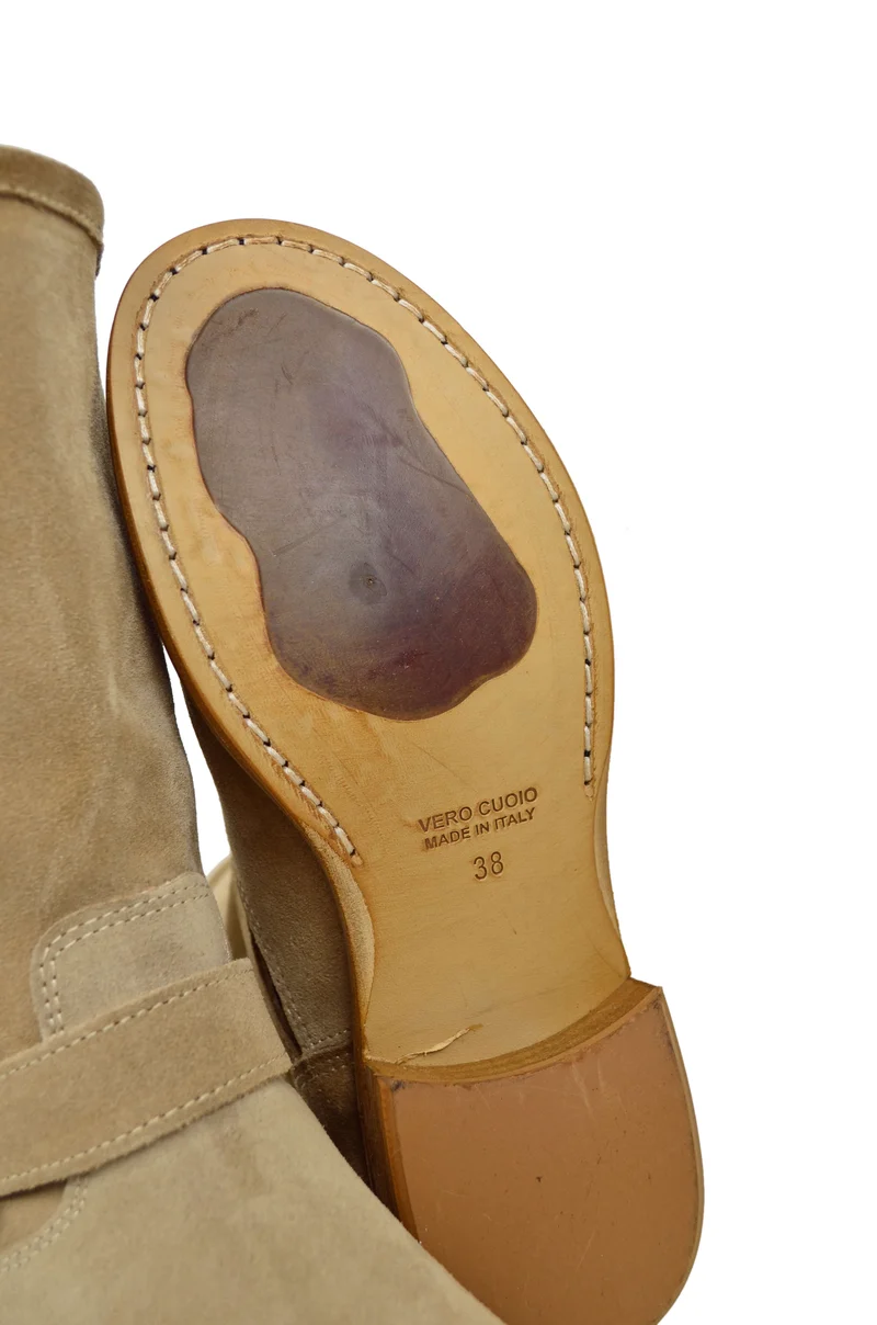Stivali Biker Estivi Beige Pelle Sfoderata Gambale Morbido Fondo Vero Cuoio