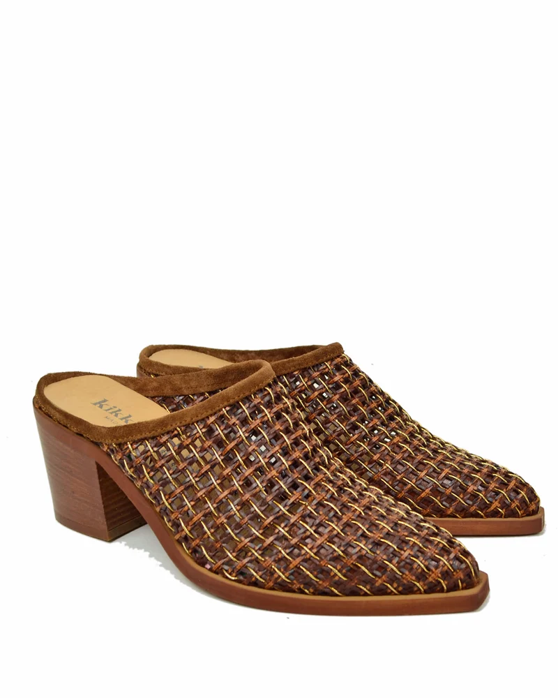 Sabot Donna Intrecciato Tacco 7 cm Estivo Leggero Traforato Vera Pelle Cuoio