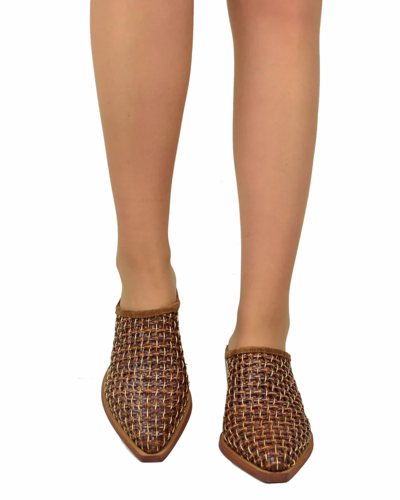 Sabot Donna Intrecciato Tacco 7 cm Estivo Leggero Traforato Vera Pelle Cuoio