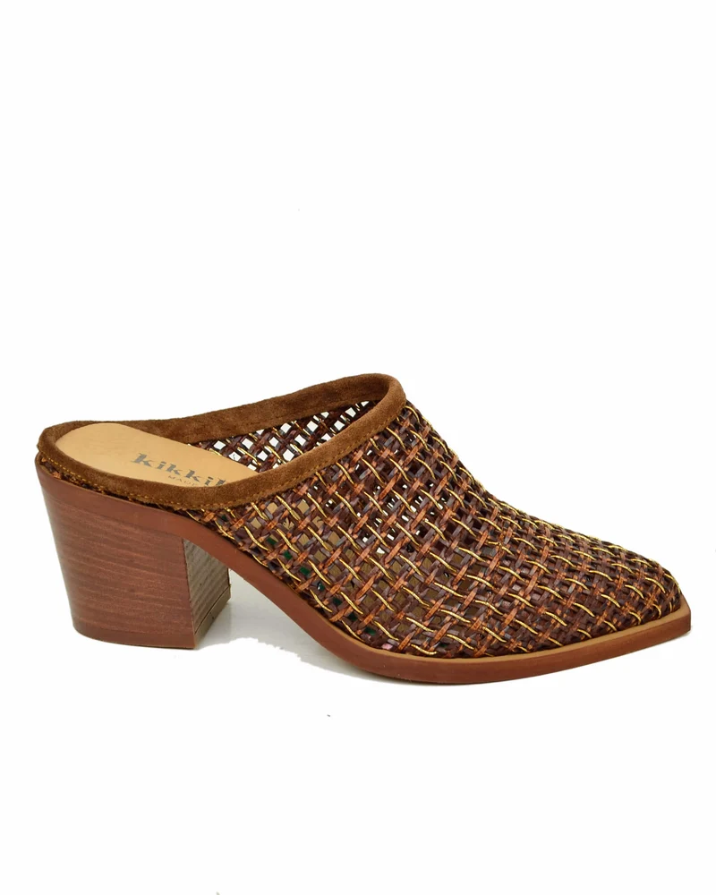 Sabot Donna Intrecciato Tacco 7 cm Estivo Leggero Traforato Vera Pelle Cuoio