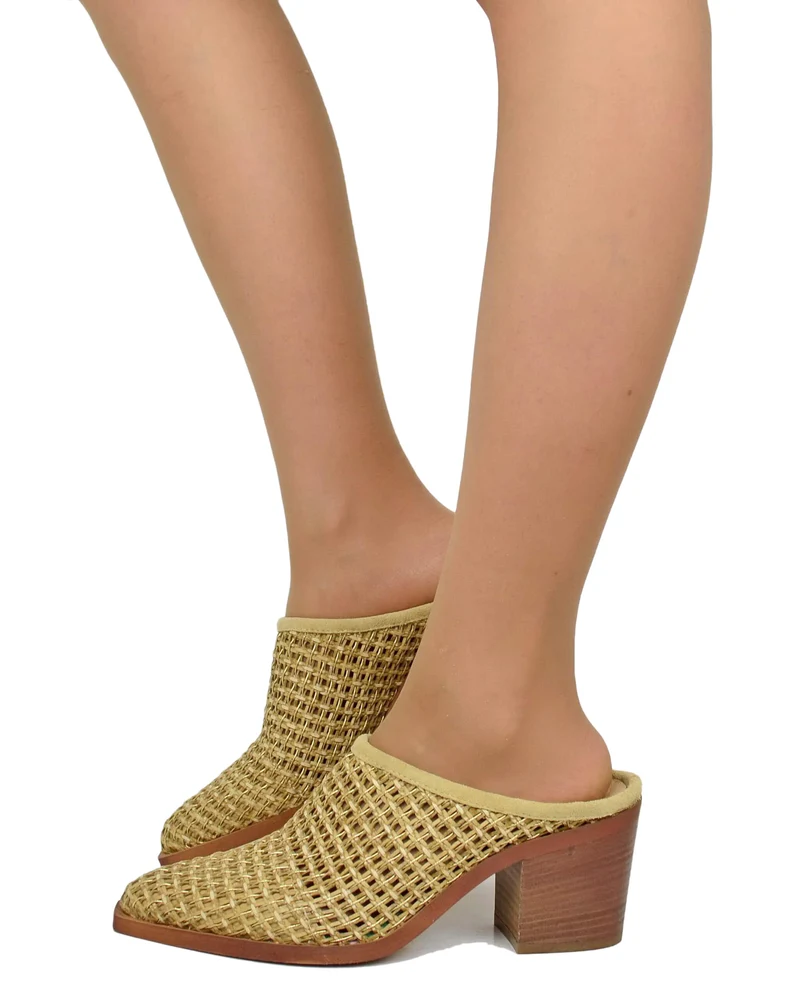 Sabot Donna Intrecciato Tacco 7 cm Estivo Leggero Traforato Vera Pelle
