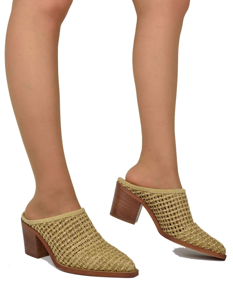 Sabot Donna Intrecciato Tacco 7 cm Estivo Leggero Traforato Vera Pelle