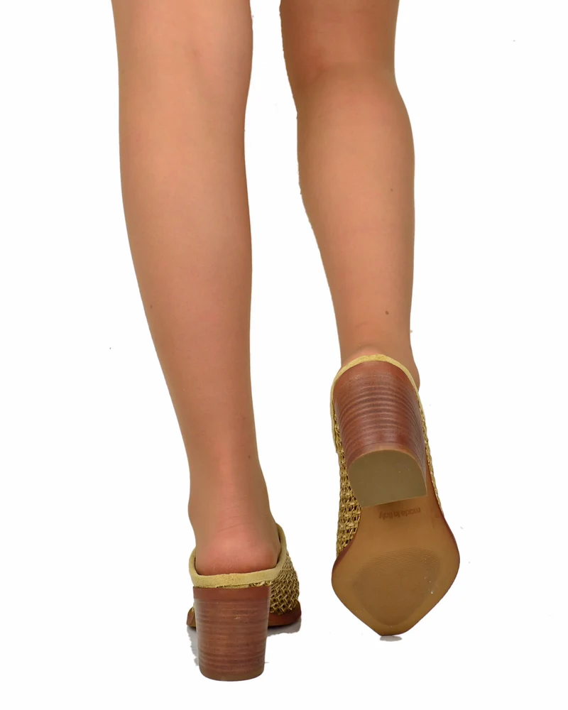 Sabot Donna Intrecciato Tacco 7 cm Estivo Leggero Traforato Vera Pelle