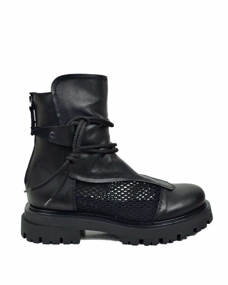 Stivali Anfibi Platform Underground Flat Rete Estivi Traforati Vera Pelle Neri