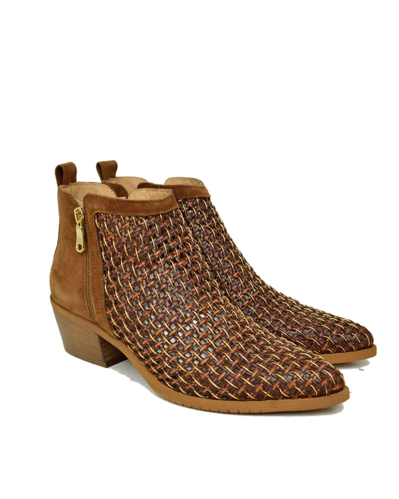 Stivaletti Bassi Intrecciati Estivi Tacco 5 cm Doppia Zip Laterale Pianta Larga
