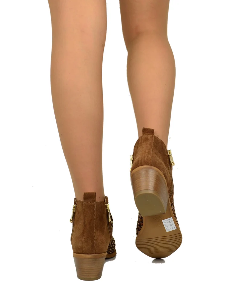 Stivaletti Bassi Intrecciati Estivi Tacco 5 cm Doppia Zip Laterale Pianta Larga