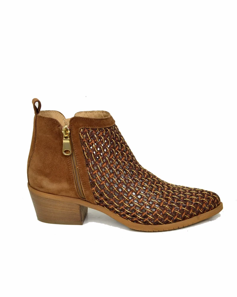 Stivaletti Bassi Intrecciati Estivi Tacco 5 cm Doppia Zip Laterale Pianta Larga
