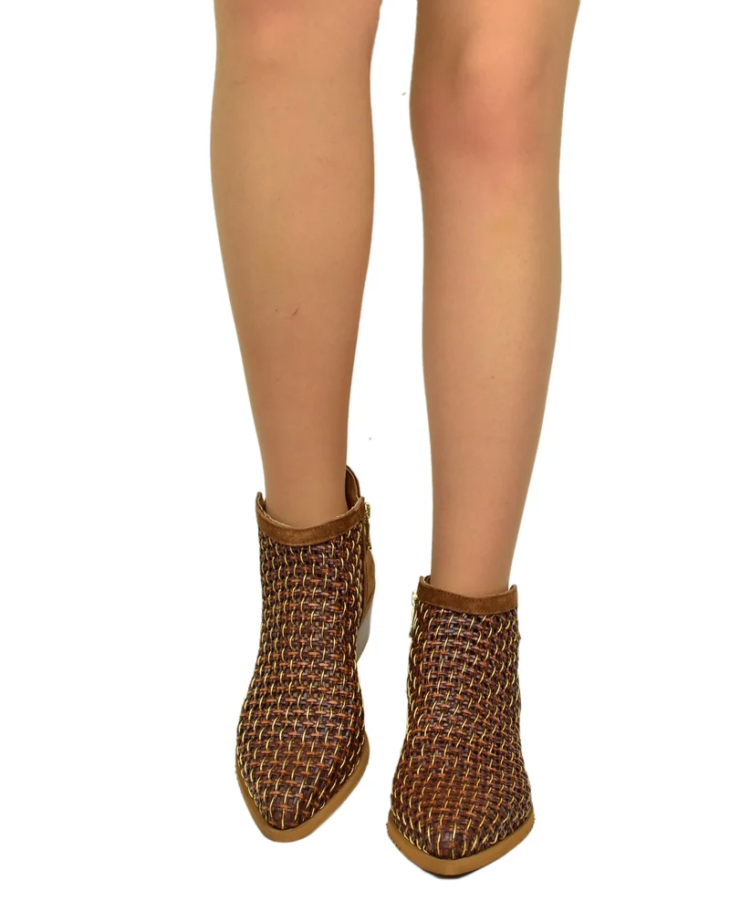 Stivaletti Bassi Intrecciati Estivi Tacco 5 cm Doppia Zip Laterale Pianta Larga