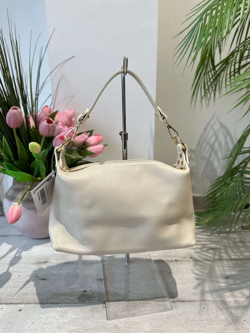 Borsa Morbida Vera Pelle Beige a Spalla e Con Tracolla Lunga a Bauletto Poppy