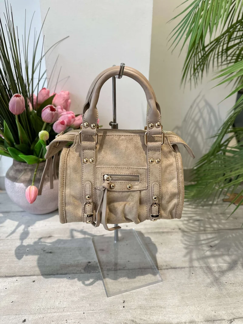 Borsa Scamosciata con Borchie Dorate Similpelle Khaki Simonetta
