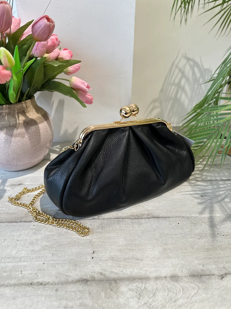 Borsa a Caramella in Similpelle Nera Tracolla a Spalla o Catena