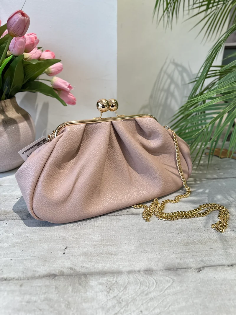 Borsa a Caramella in Similpelle Cipria Tracolla a Spalla o Catena