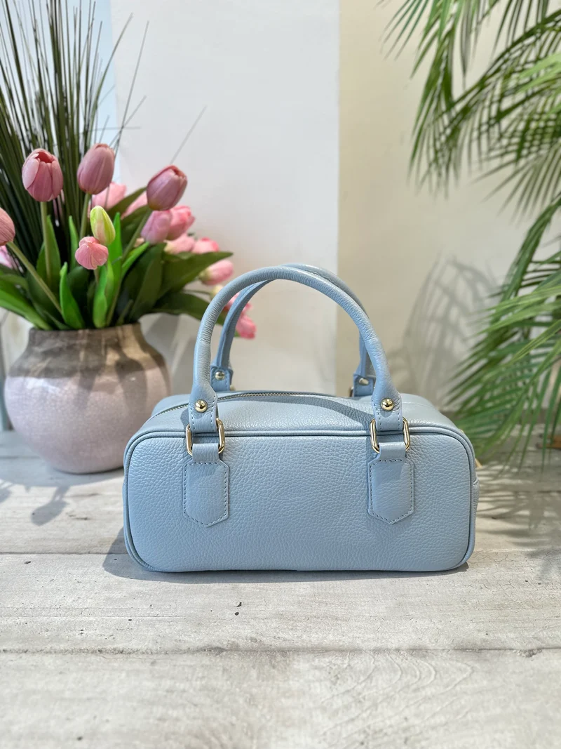 Borsa Bauletto Allungato Vera Pelle Tracolla all'interno Azzurro Pastello Minu
