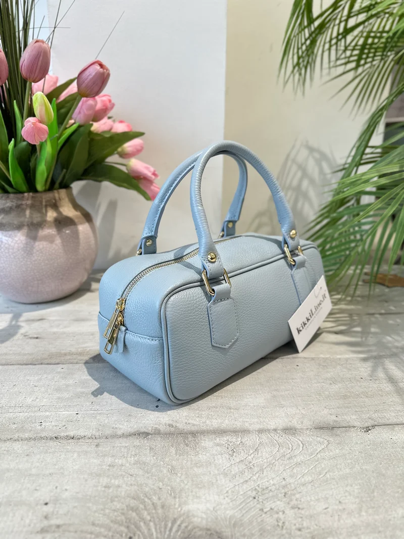 Borsa Bauletto Allungato Vera Pelle Tracolla all'interno Azzurro Pastello Minu