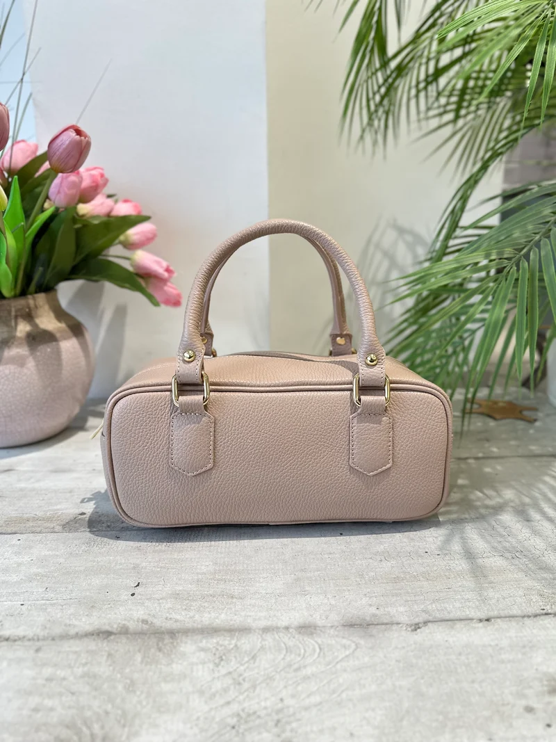 Borsa Bauletto Allungato Vera Pelle Tracolla all'interno Rosa Cipria Minu