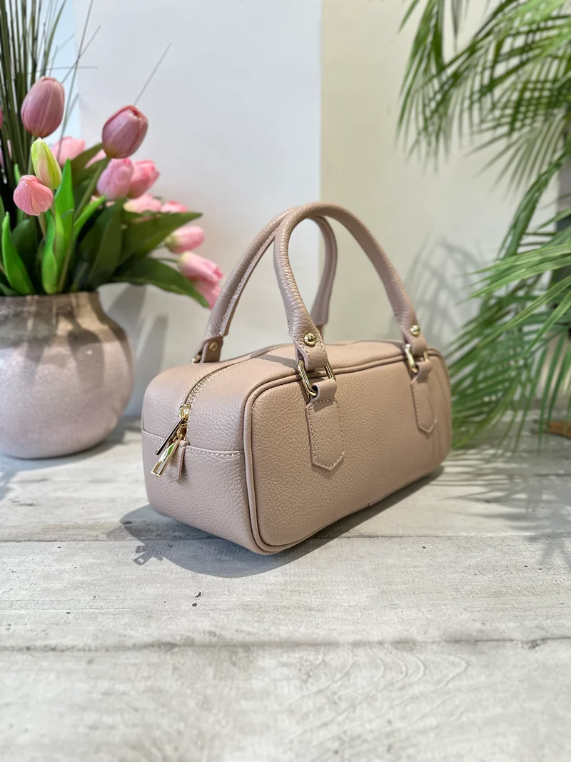 Borsa Bauletto Allungato Vera Pelle Tracolla all'interno Rosa Cipria Minu