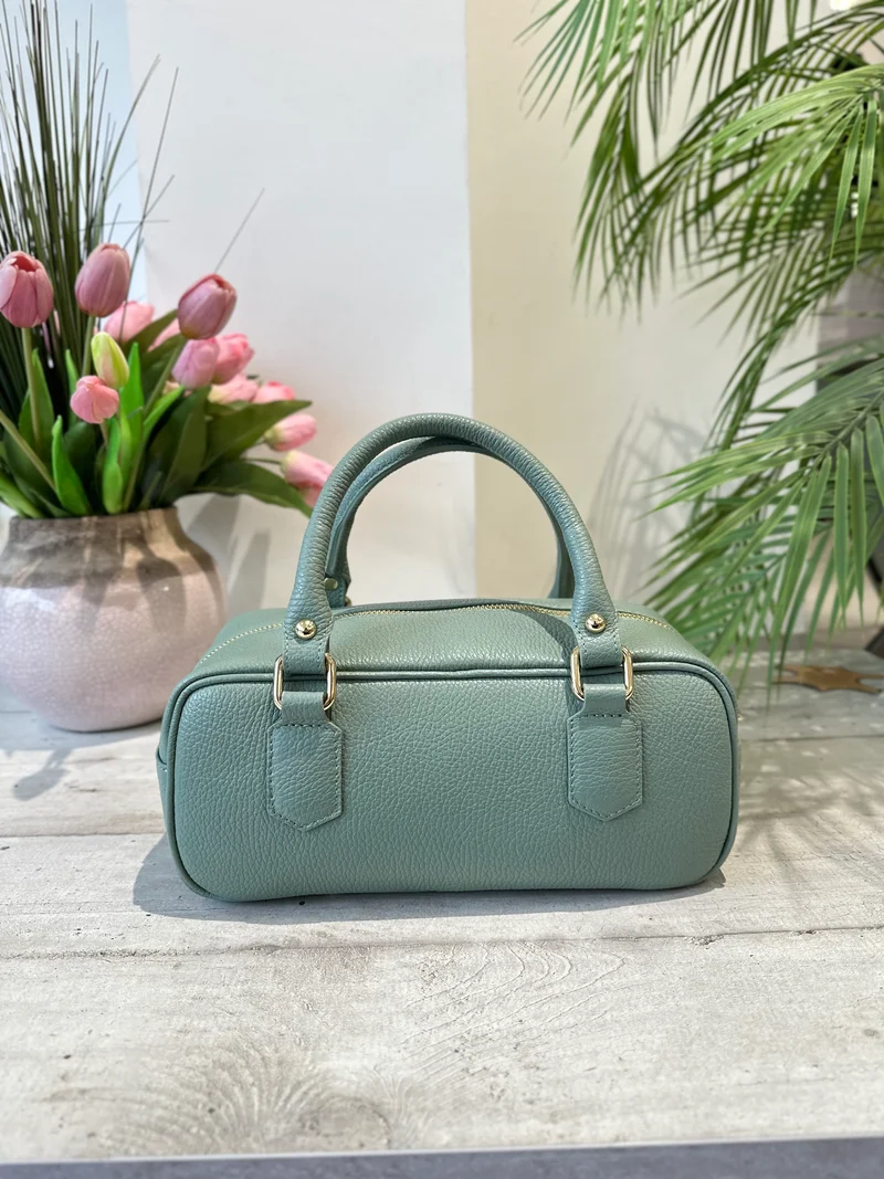 Borsa Bauletto Allungato Vera Pelle Tracolla all'interno Verde Menta Minu