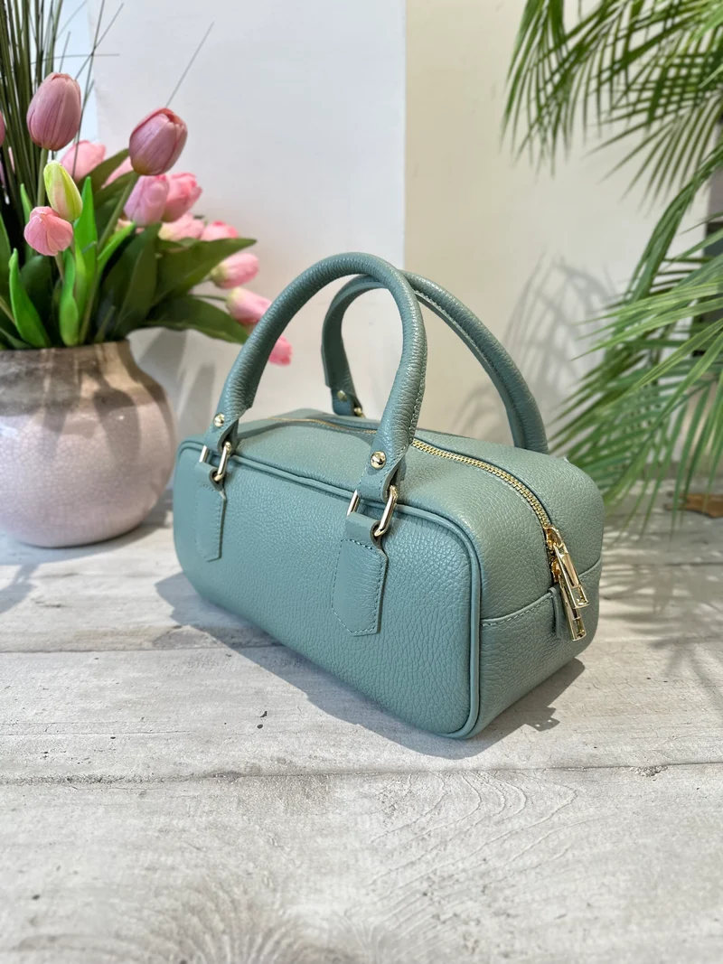 Borsa Bauletto Allungato Vera Pelle Tracolla all'interno Verde Menta Minu