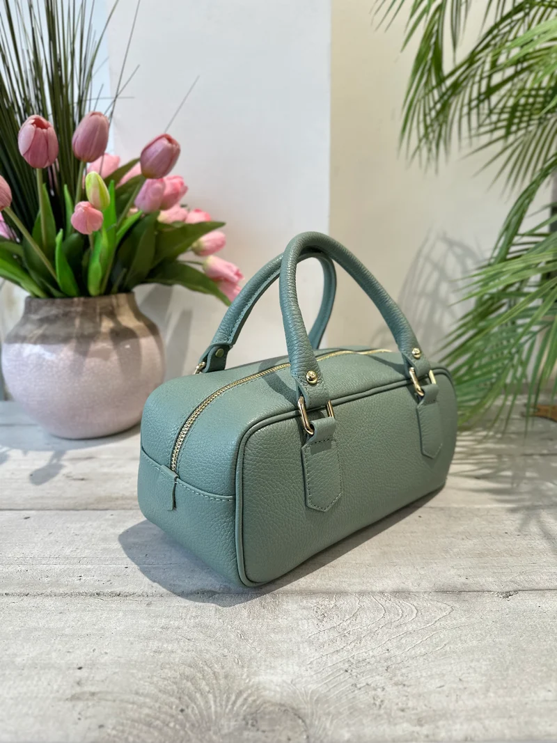 Borsa Bauletto Allungato Vera Pelle Tracolla all'interno Verde Menta Minu