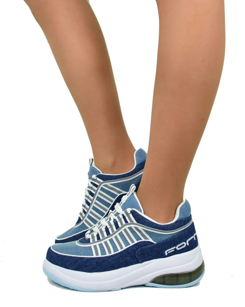 Fornarina Bubble Lacci Platform Zeppa UP Blue Jeans Originali stile anni 90