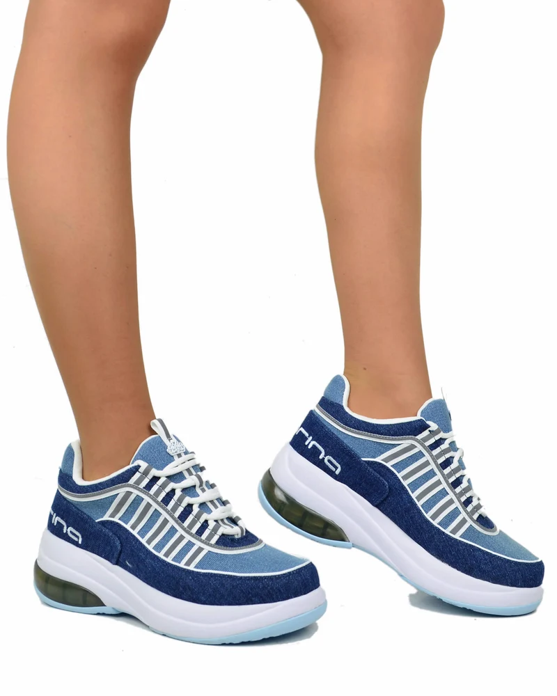 Fornarina Bubble Lacci Platform Zeppa UP Blue Jeans Originali stile anni 90