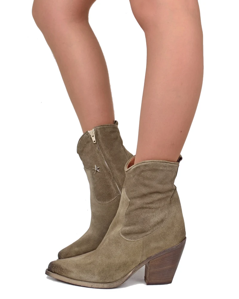 Stivaletti Estivi alla Caviglia con Stella Tacco 9 cm Leggeri Pelle Scamosciata Taupe