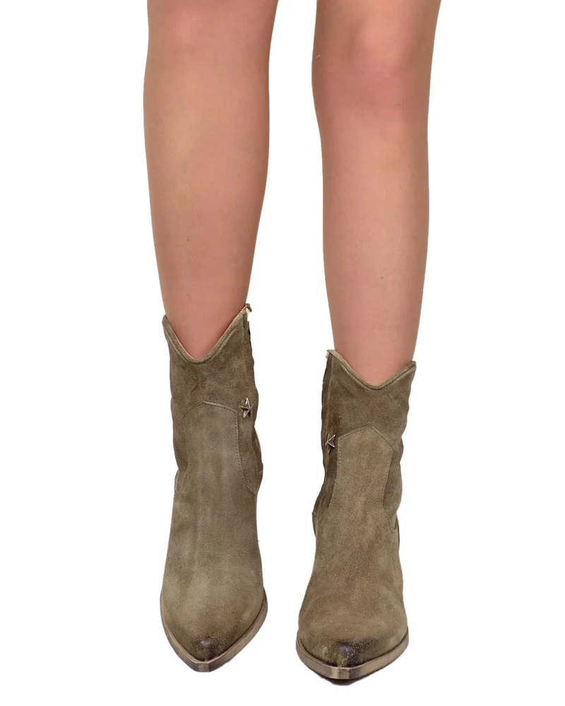 Stivaletti Estivi alla Caviglia con Stella Tacco 9 cm Leggeri Pelle Scamosciata Taupe