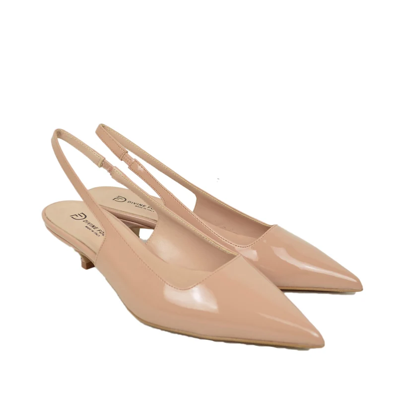 Slingback Decoltè Eleganti Simil Pelle Vernice Cipria Kitten Heels DIVINE FOLLIE