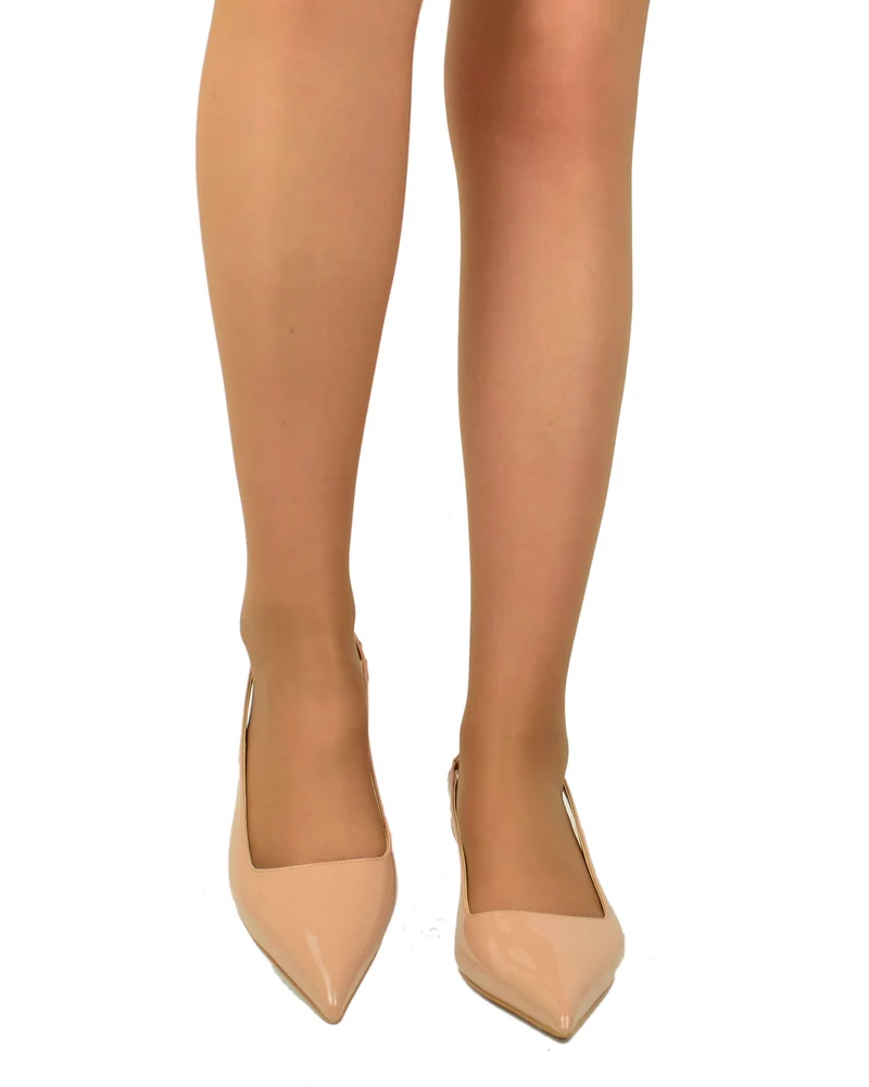 Slingback Decoltè Eleganti Simil Pelle Vernice Cipria Kitten Heels DIVINE FOLLIE
