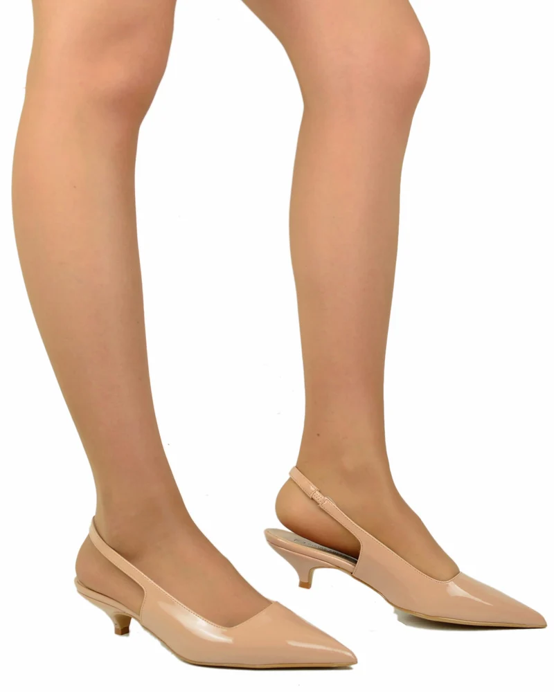 Slingback Decoltè Eleganti Simil Pelle Vernice Cipria Kitten Heels DIVINE FOLLIE