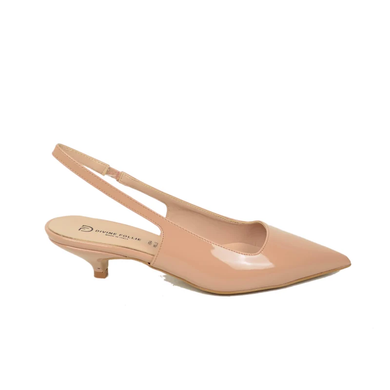 Slingback Decoltè Eleganti Simil Pelle Vernice Cipria Kitten Heels DIVINE FOLLIE