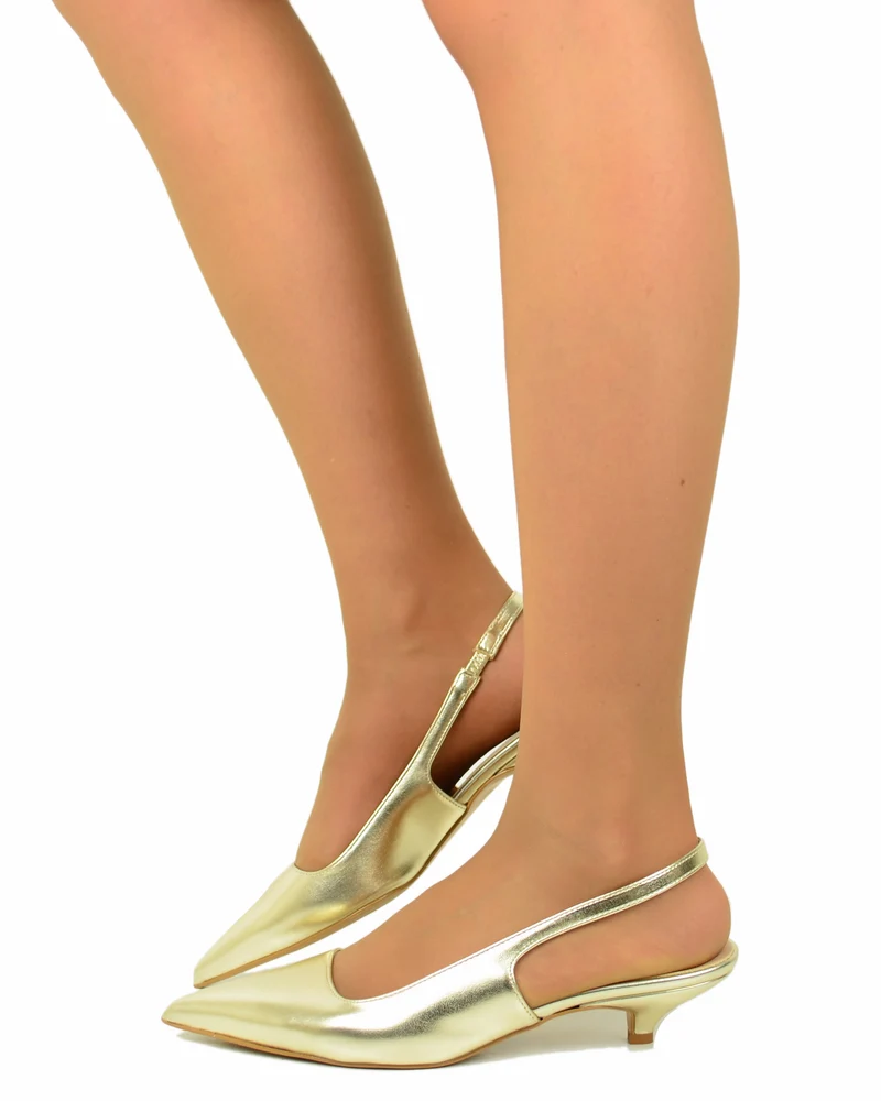Slingback Decoltè Eleganti Simil Pelle Platino Kitten Heels DIVINE FOLLIE