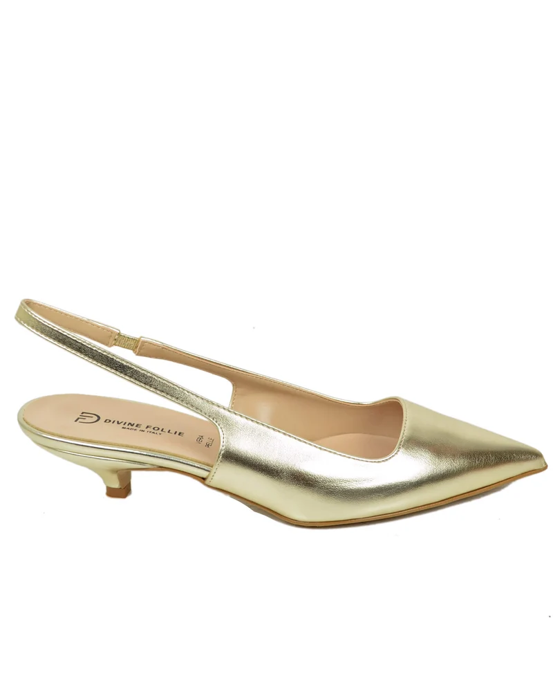 Slingback Decoltè Eleganti Simil Pelle Platino Kitten Heels DIVINE FOLLIE