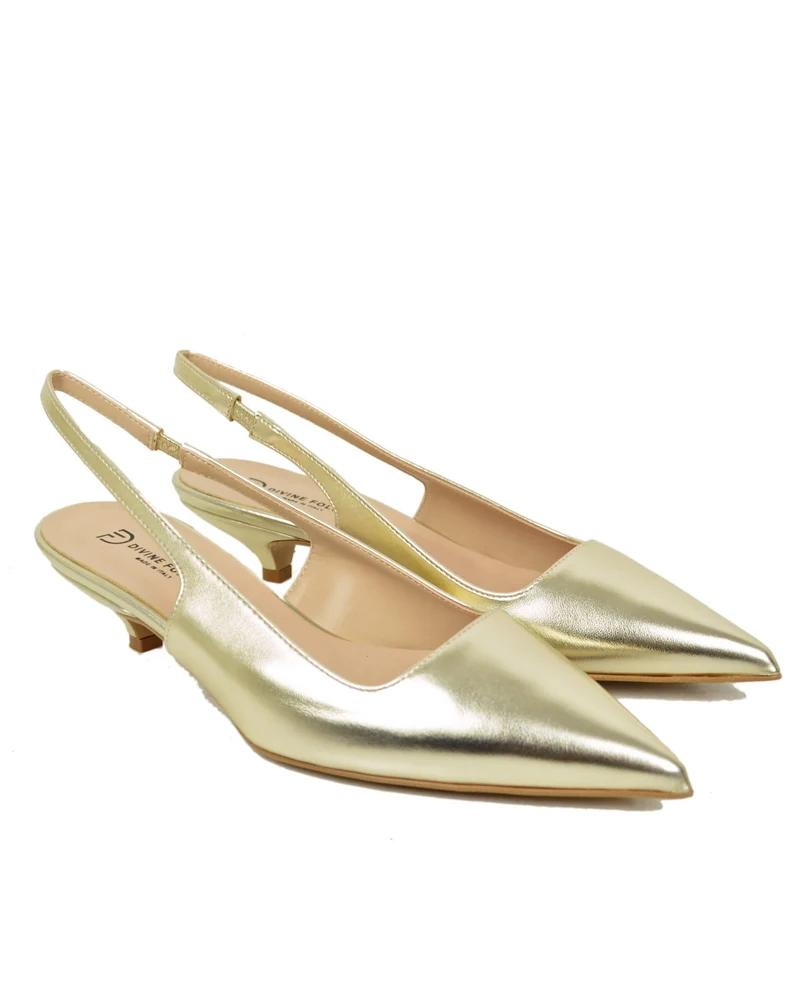 Slingback Decoltè Eleganti Simil Pelle Platino Kitten Heels DIVINE FOLLIE