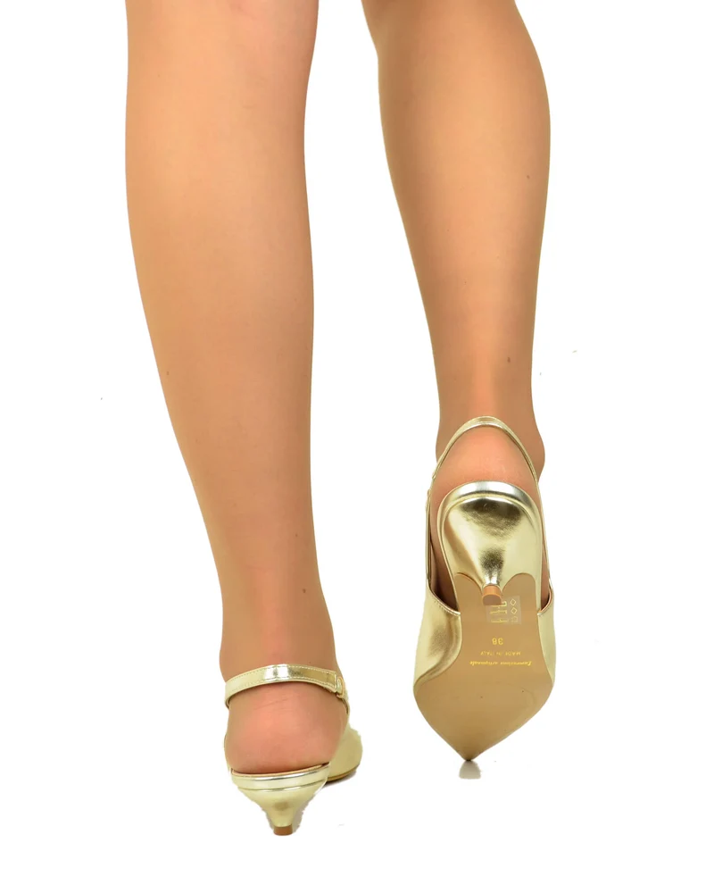 Slingback Decoltè Eleganti Simil Pelle Platino Kitten Heels DIVINE FOLLIE