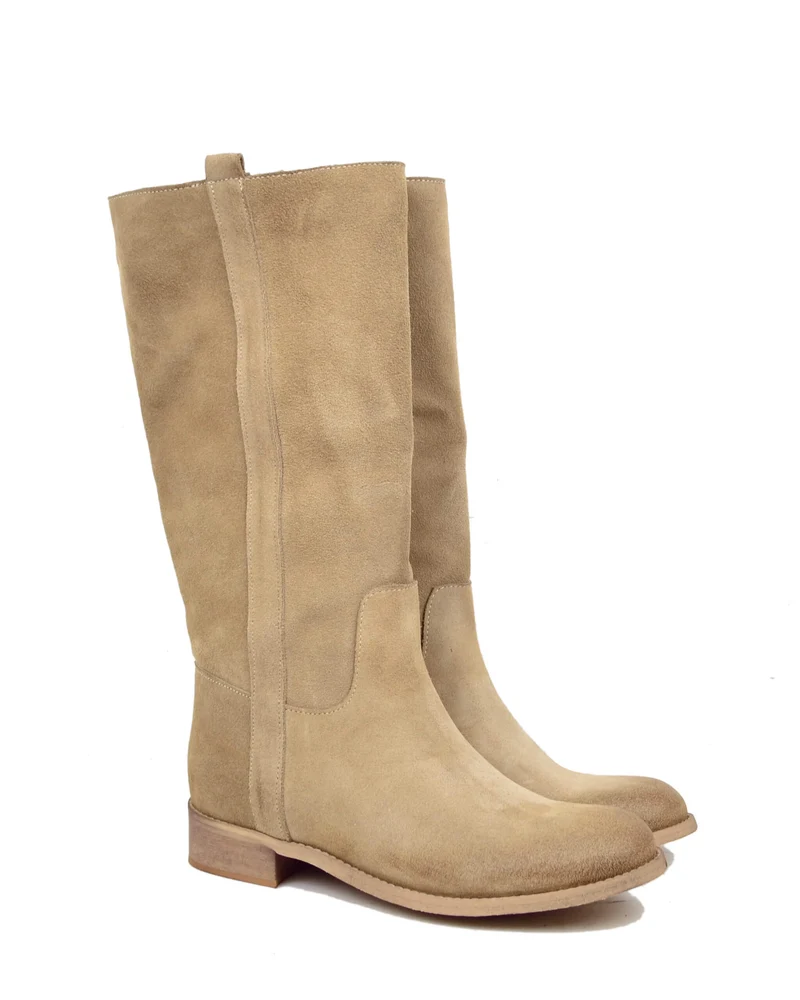Stivali Camperos Classici Donna Beige in Pelle Scamosciata Sfumata