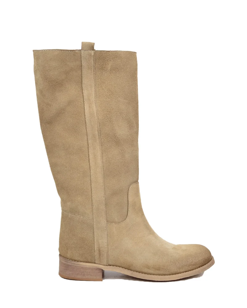 Stivali Camperos Classici Donna Beige in Pelle Scamosciata Sfumata