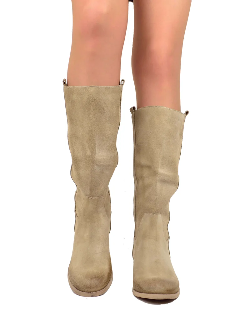 Stivali Camperos Classici Donna Beige in Pelle Scamosciata Sfumata