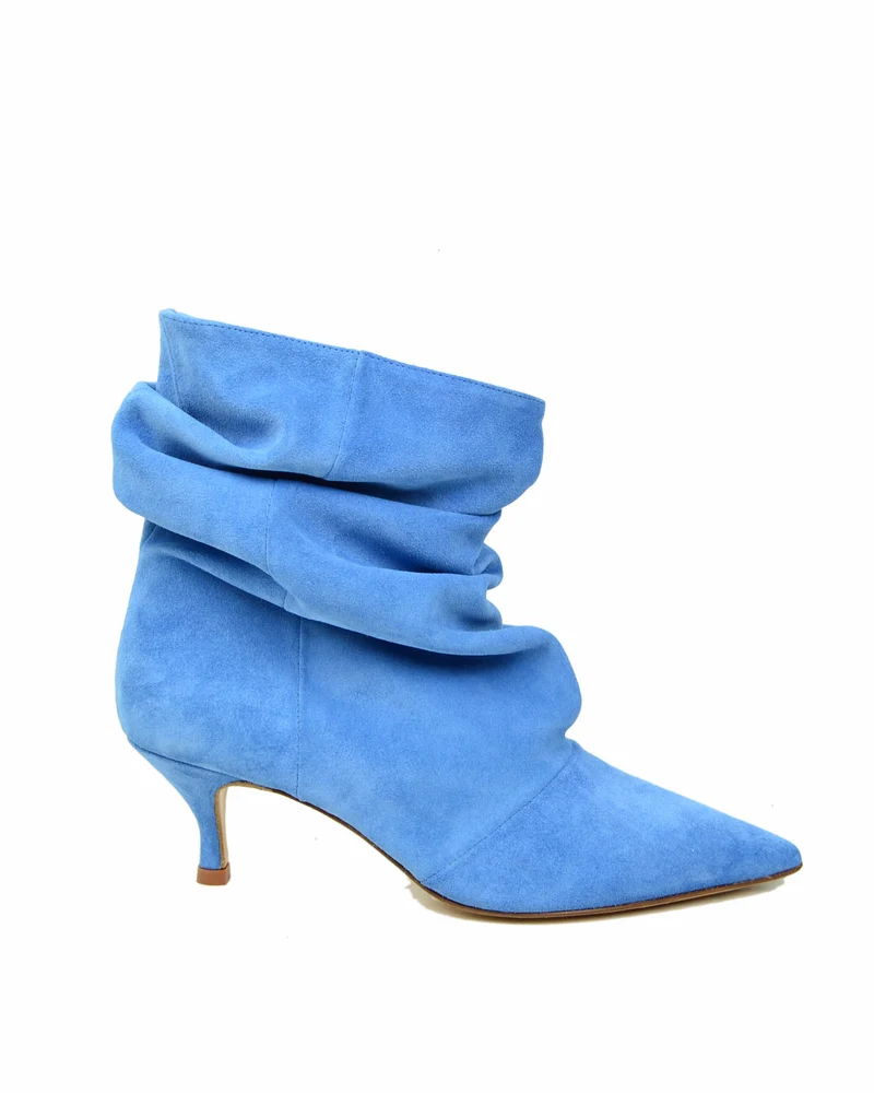 Stivaletti Slouchy Kitten Heels Tacco a Rocchetto Eleganti Pelle Scamosciata Jeans