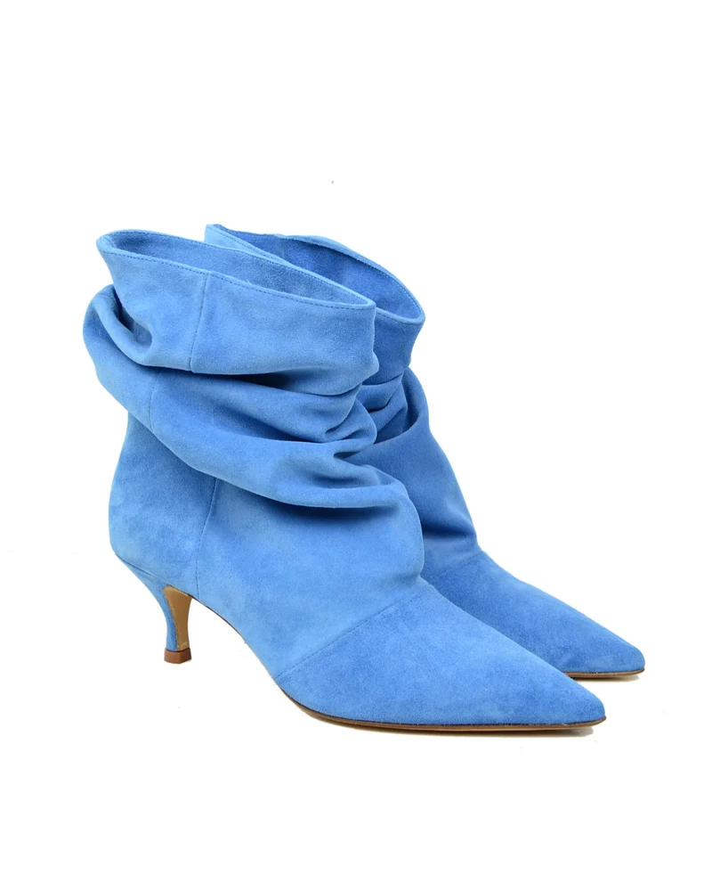 Stivaletti Slouchy Kitten Heels Tacco a Rocchetto Eleganti Pelle Scamosciata Jeans