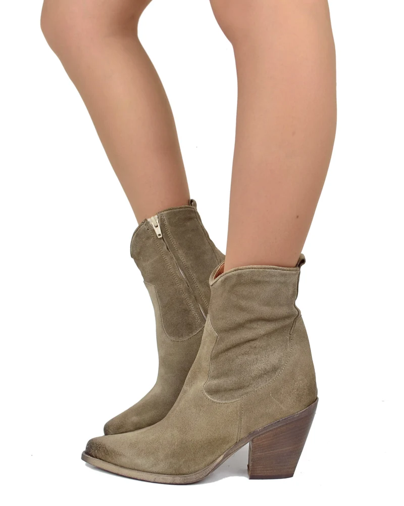Stivaletti Estivi alla Caviglia Tacco 9 cm Leggeri Pelle Scamosciata Taupe