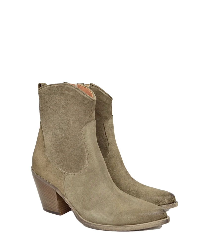 Stivaletti Estivi alla Caviglia Tacco 9 cm Leggeri Pelle Scamosciata Taupe