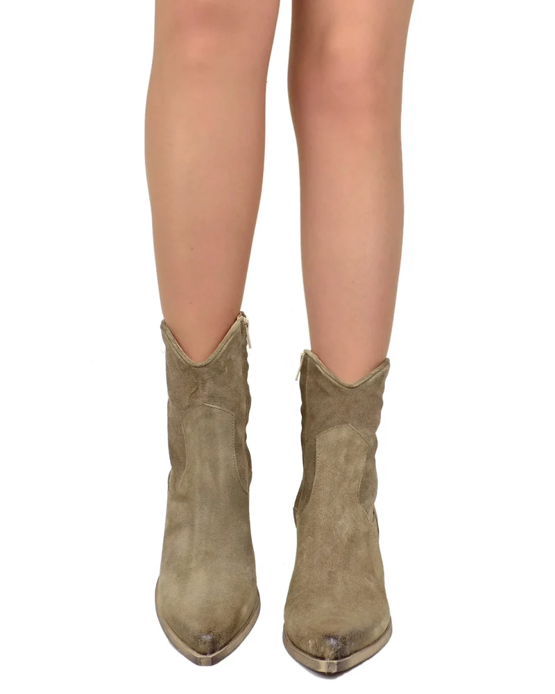 Stivaletti Estivi alla Caviglia Tacco 9 cm Leggeri Pelle Scamosciata Taupe