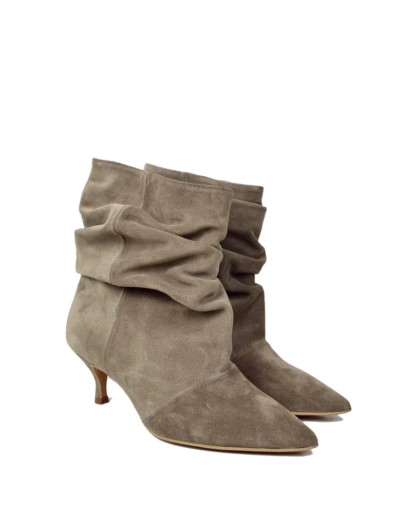 Stivaletti Slouchy Kitten Heels Tacco a Rocchetto Eleganti Pelle Scamosciata Mousse