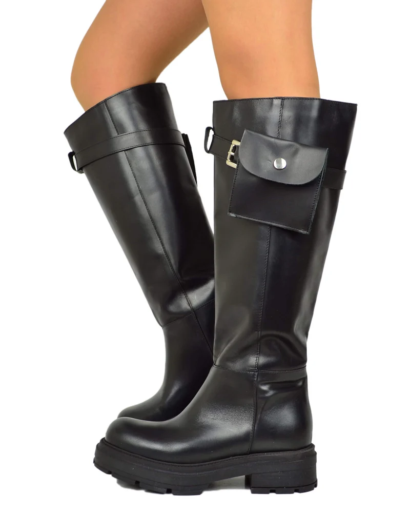 Biker Altissimi con Gambale Largo Taschino Removibile Vera Pelle DIVINE FOLLIE