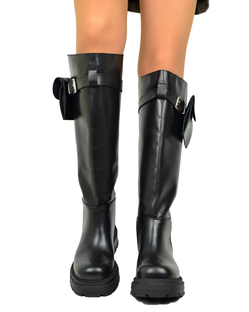Biker Altissimi con Gambale Largo Taschino Removibile Vera Pelle DIVINE FOLLIE