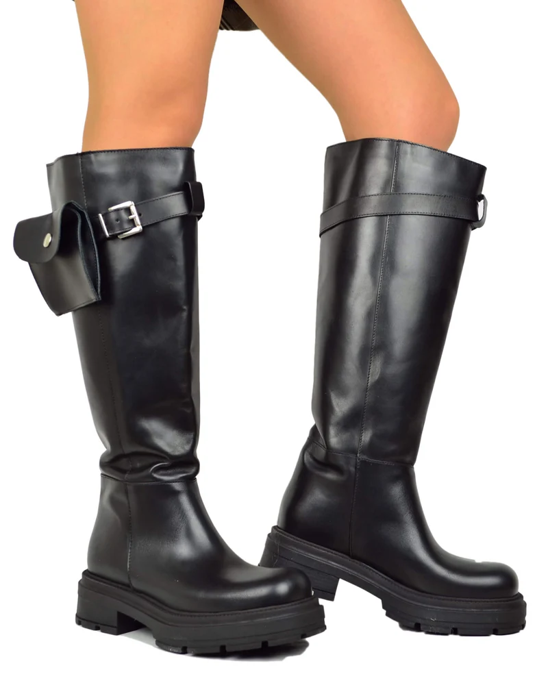 Biker Altissimi con Gambale Largo Taschino Removibile Vera Pelle DIVINE FOLLIE