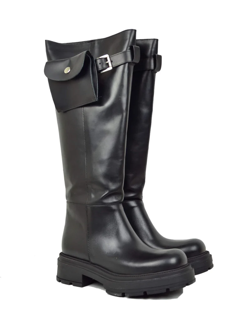 Biker Altissimi con Gambale Largo Taschino Removibile Vera Pelle DIVINE FOLLIE