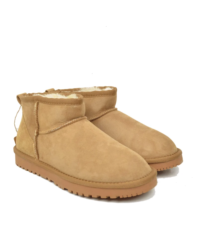 Stivaletti Donna con Pelo in Vero Montone Mini Boots Camel